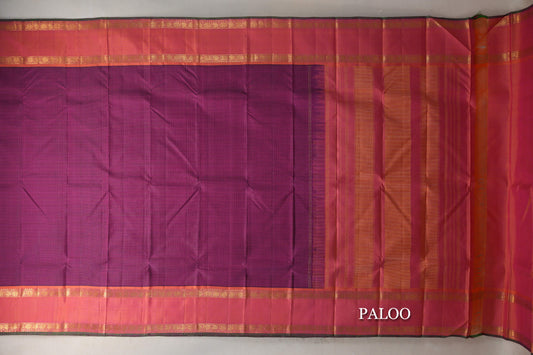 Deep Magenta with Rettai Pettu Borders Vintage Kanjivaram Silk Saree paloo