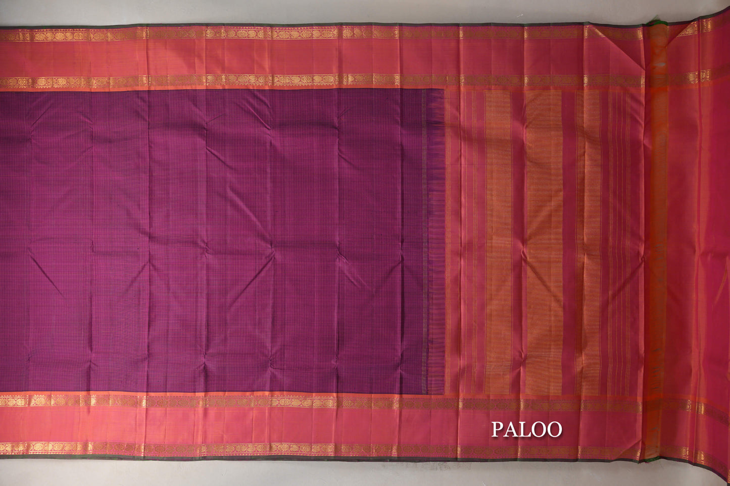 Deep Magenta with Rettai Pettu Borders Vintage Kanjivaram Silk Saree paloo