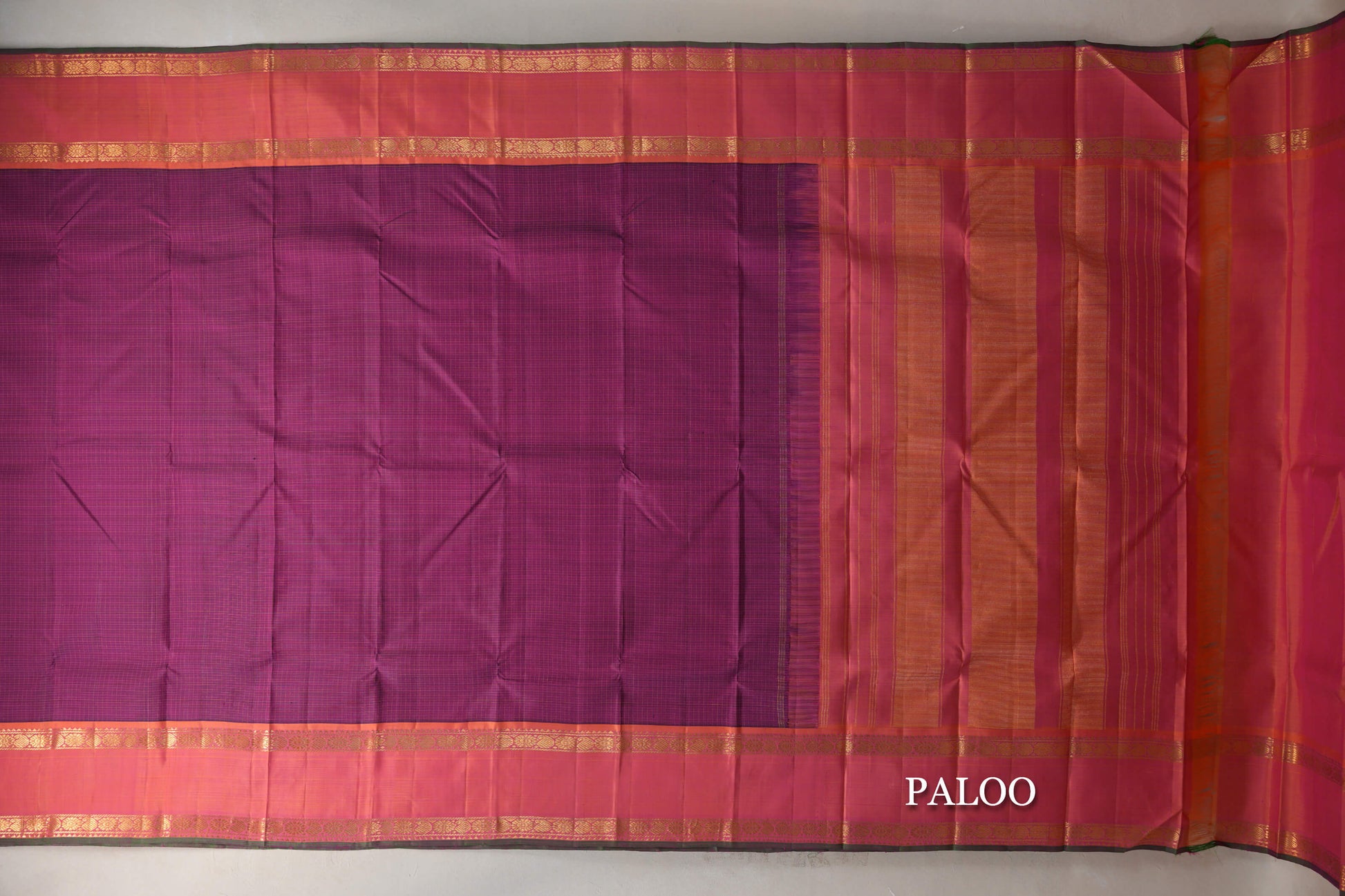 Deep Magenta with Rettai Pettu Borders Vintage Kanjivaram Silk Saree paloo
