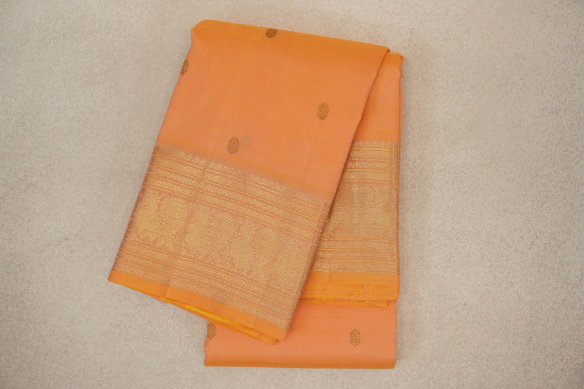 folded  Peach Orange Vintage Kanjivaram Silk Saree