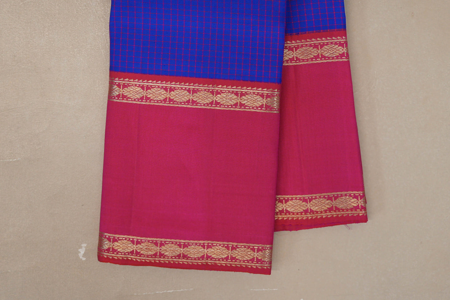 Royal Blue Vintage Kanjivaram Silk Saree rettai pettu borders