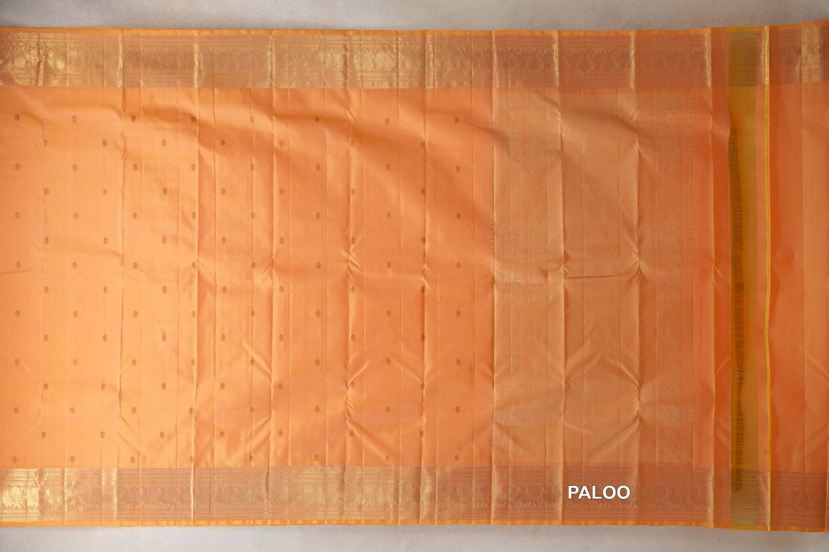  Peach Orange Vintage Kanjivaram Silk Saree paloo
