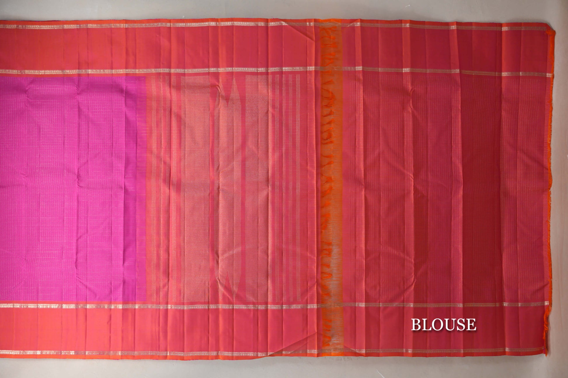 Bright Magenta with Rettai Pettu Borders Vintage Kanjivaram Silk Saree blouse