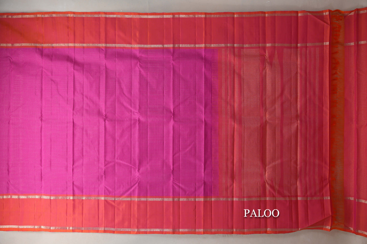 Bright Magenta with Rettai Pettu Borders Vintage Kanjivaram Silk Saree paloo