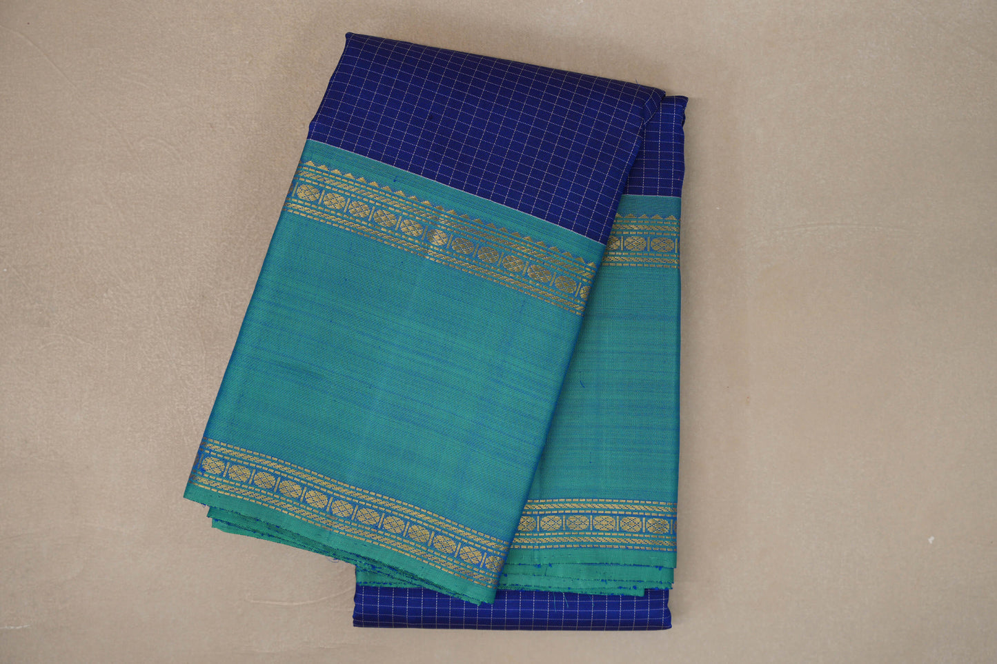 Deep Blue with Rettai Pettu Borders Vintage Kanjivaram Silk Saree