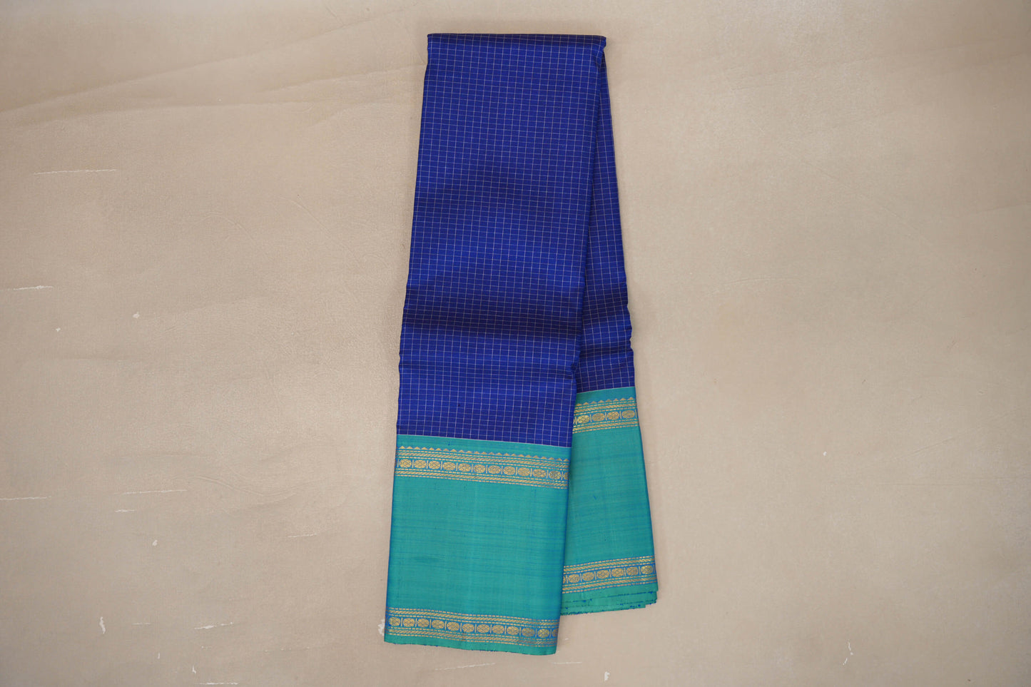 Online Deep Blue with Rettai Pettu Borders Vintage Kanjivaram Silk Saree