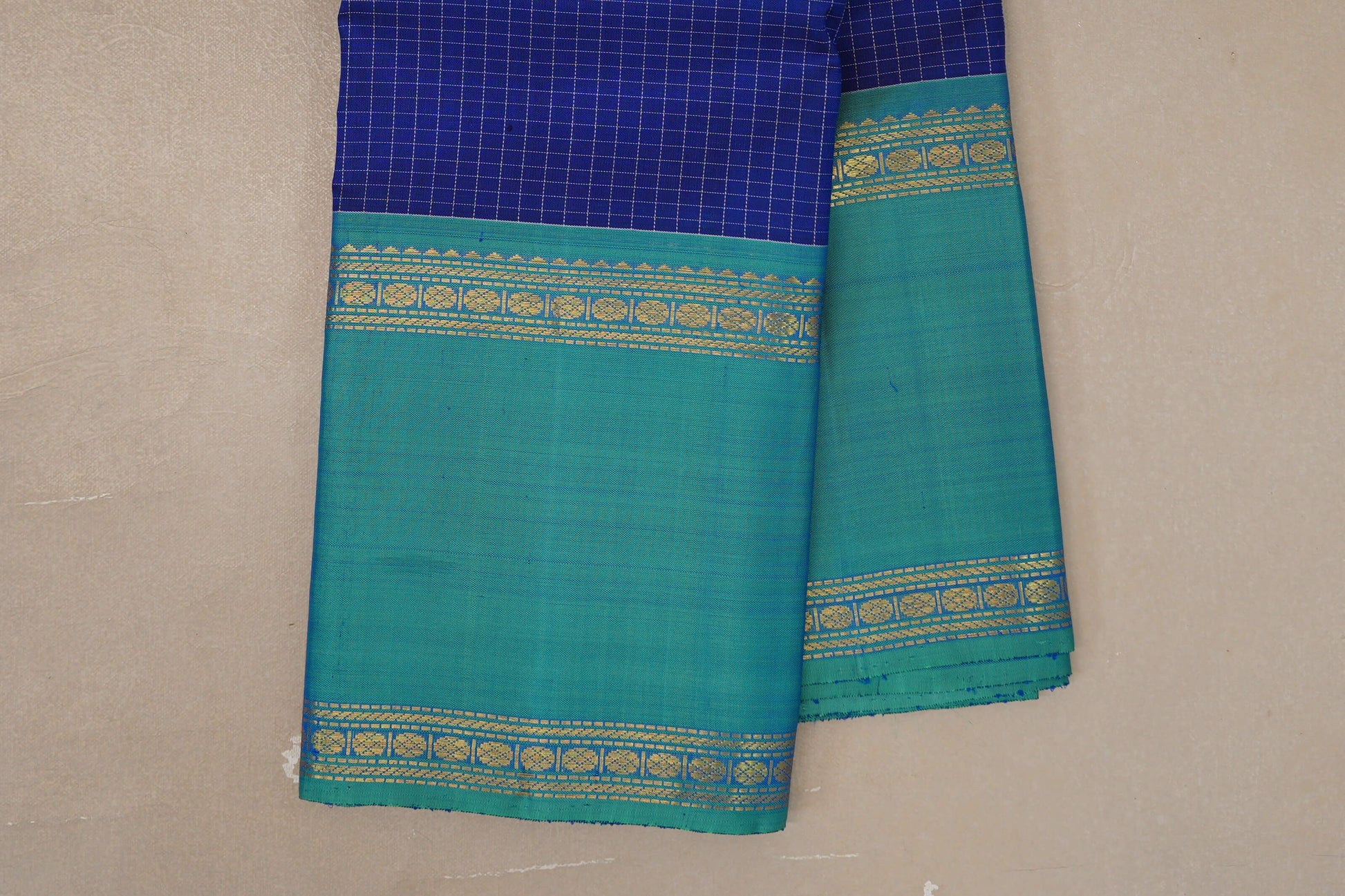 Deep Blue Vintage Kanjivaram Silk Saree Rettai Pettu Borders