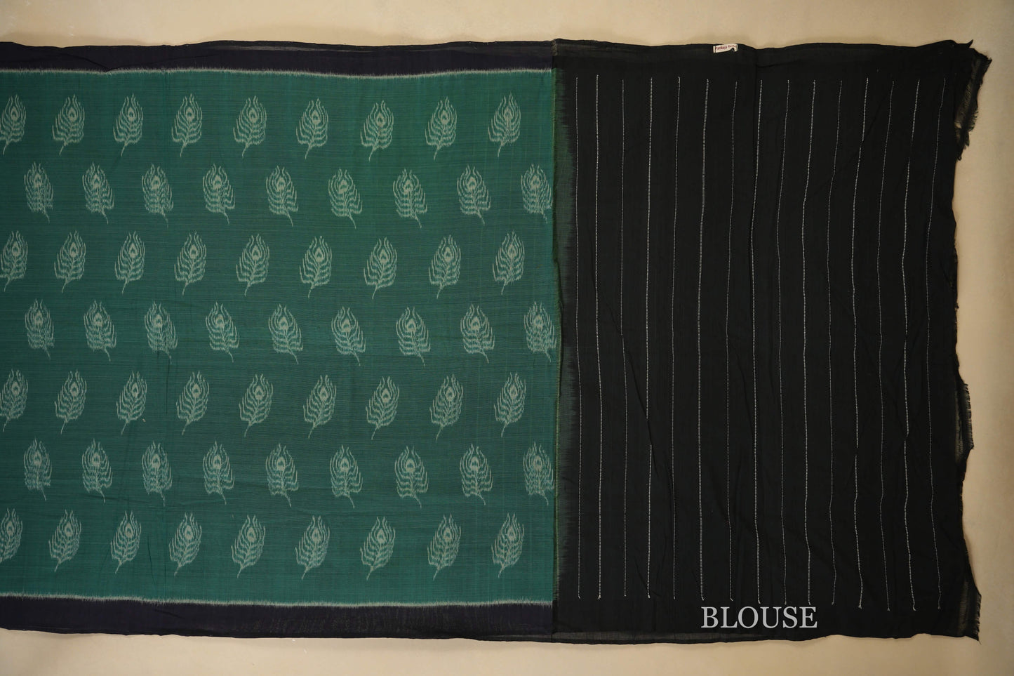Teal Green with Black Borders Ikat Cotton Saree blouse