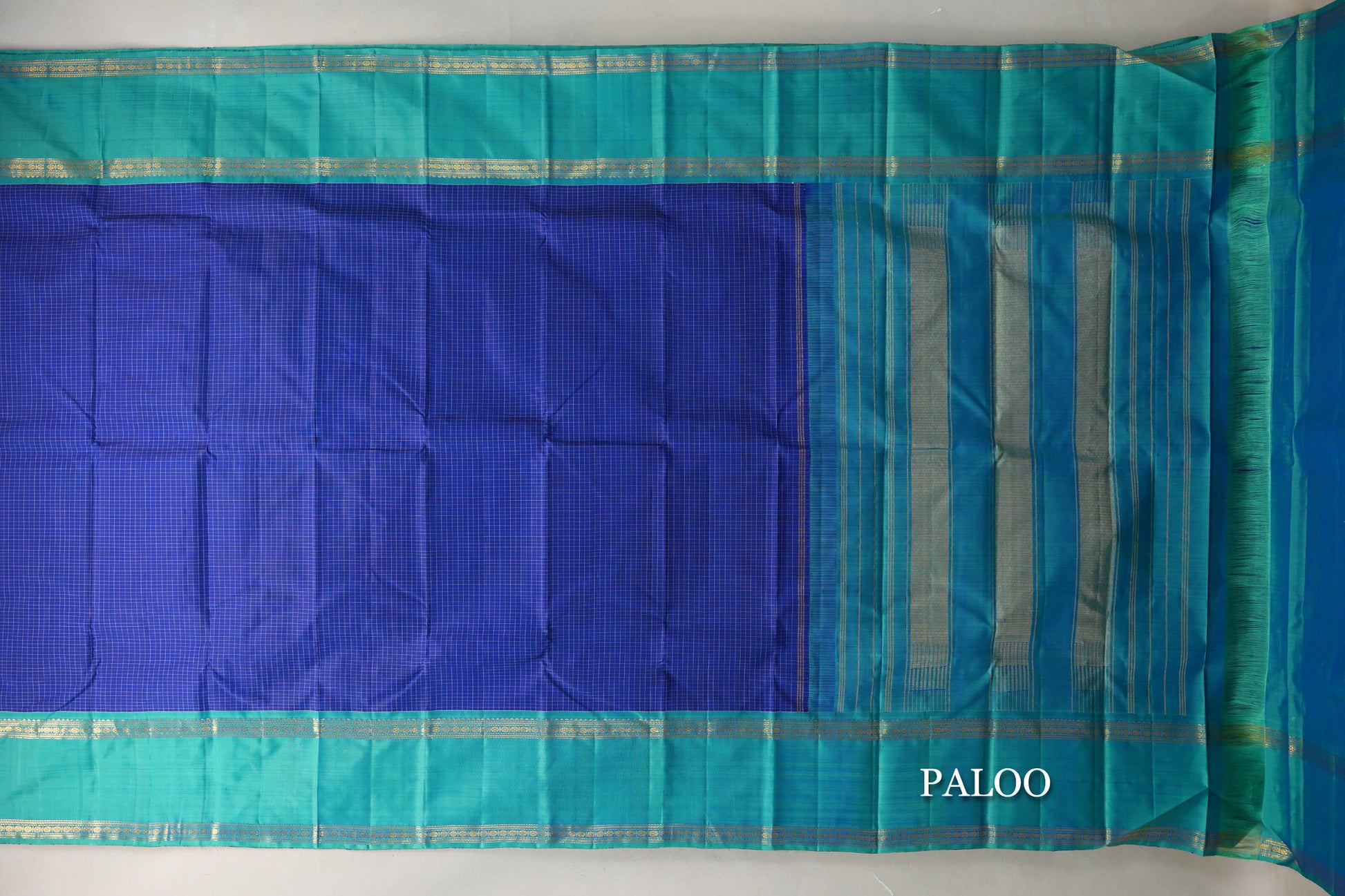 Deep Blue with Rettai Pettu Borders Vintage Kanjivaram Silk Saree paloo