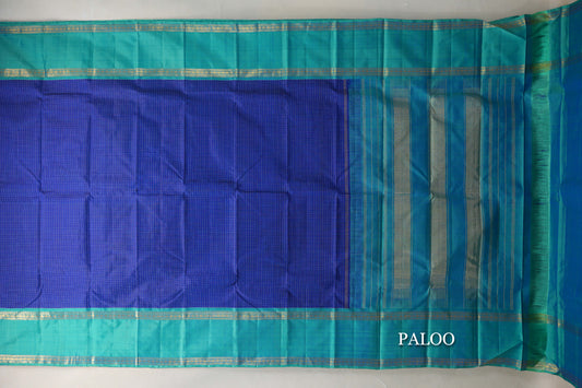 Deep Blue with Rettai Pettu Borders Vintage Kanjivaram Silk Saree paloo