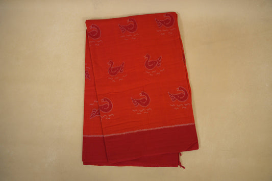 Folded Orange with Red Borders Ikat Cotton Saree 