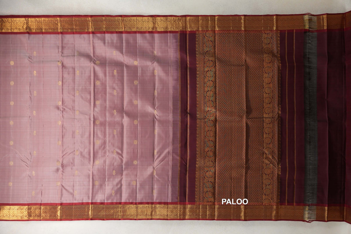 Onion Pink Vintage Kanjivaram Silk Saree paloo