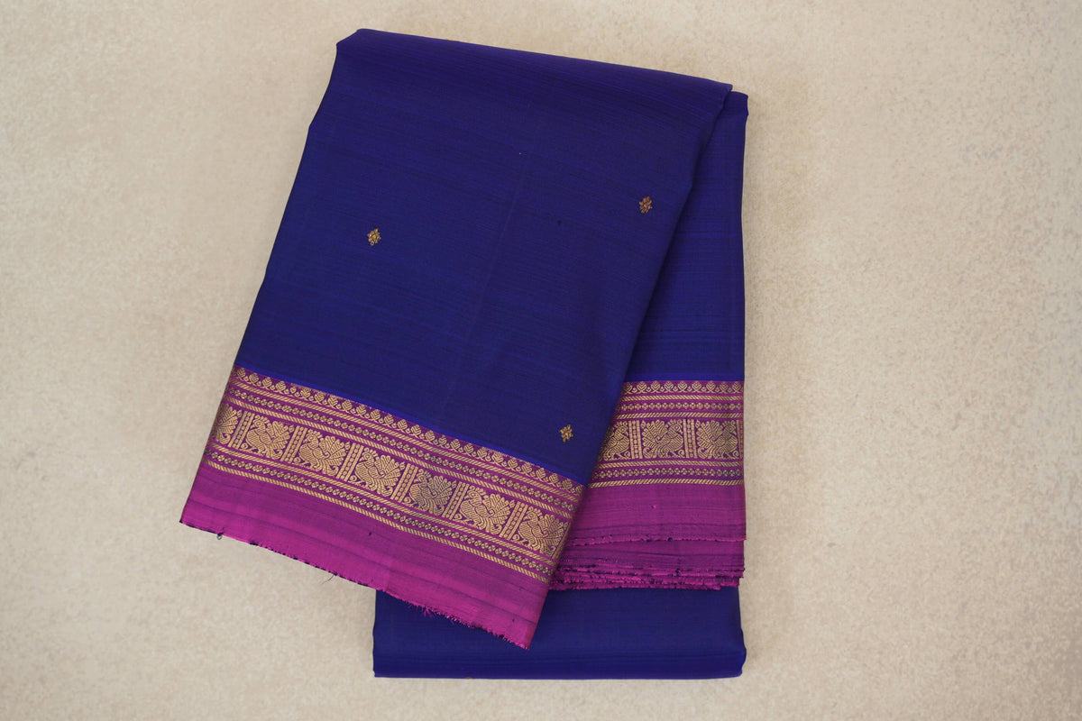 Deep Royal Blue with Magenta Borders Vintage Kanjivaram Silk Saree by Shreenivas Silks PSSR0110515