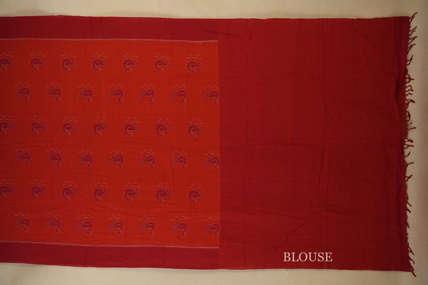 Orange with Red Borders Ikat Cotton Saree blouse