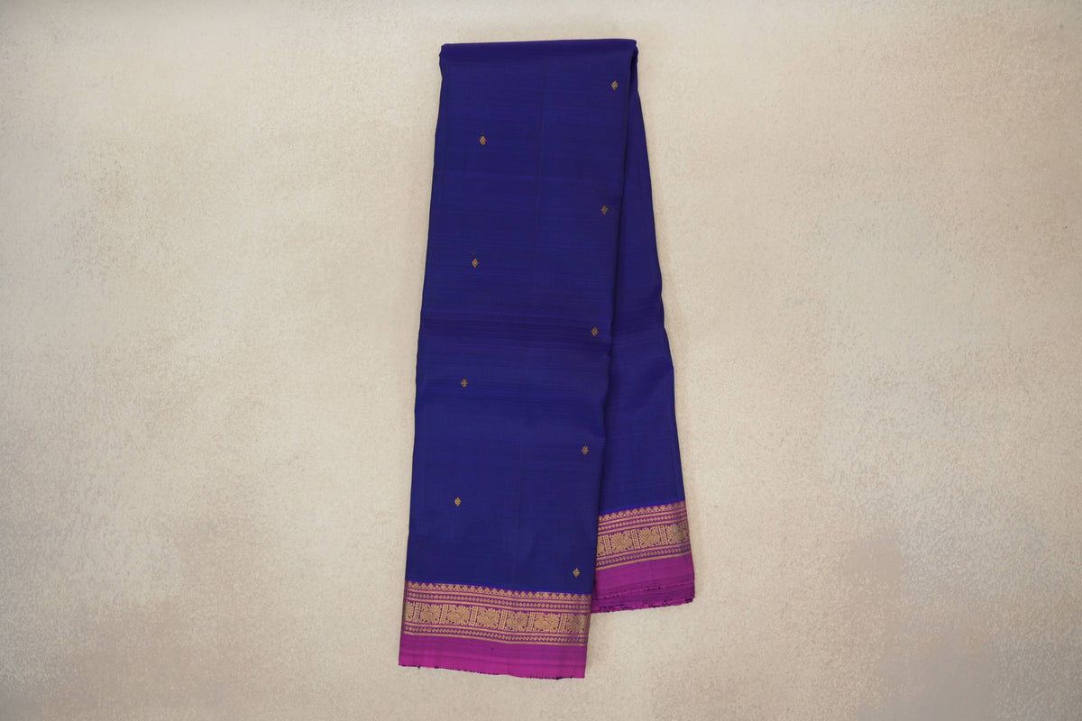 Deep Royal Blue with Magenta Borders Vintage Kanjivaram Silk Saree by Shreenivas Silks PSSR0110515