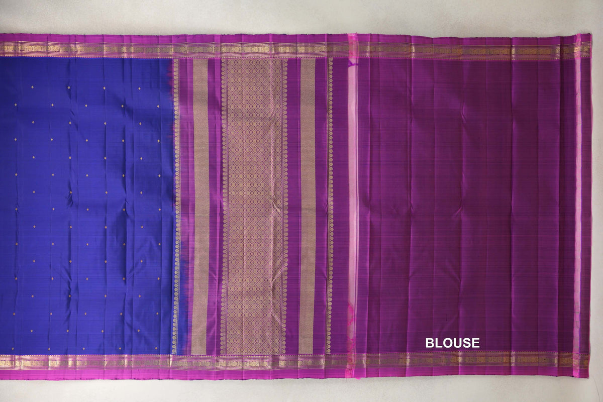 Deep Royal Blue with Magenta Borders Vintage Kanjivaram Silk Saree by Shreenivas Silks PSSR0110515