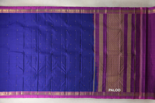 Deep Royal Blue with Magenta Borders Vintage Kanjivaram Silk Saree by Shreenivas Silks PSSR0110515