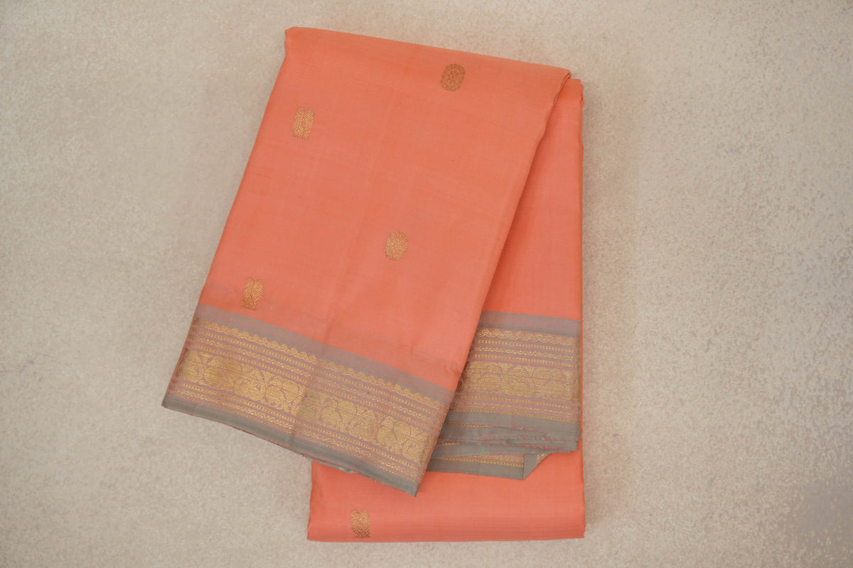 folded Light Salmon Pink Vintage Kanjivaram Silk Saree