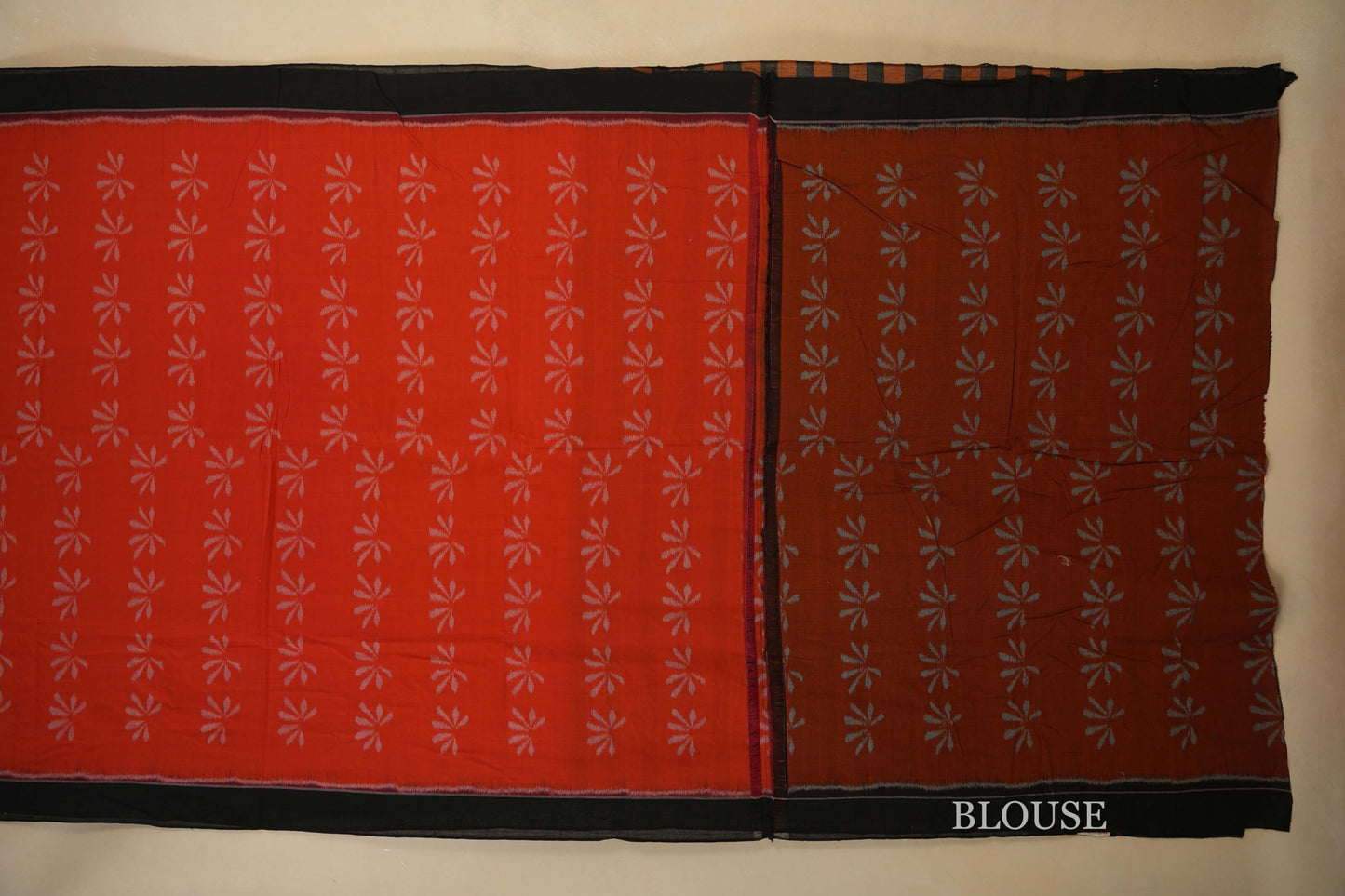 Orange with Black Borders Ikat Cotton Saree Blouse