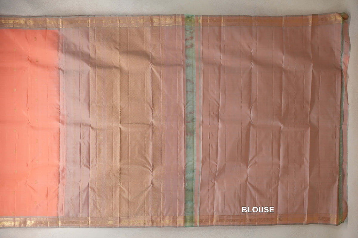 Light Salmon Pink Vintage Kanjivaram Silk Saree blouse