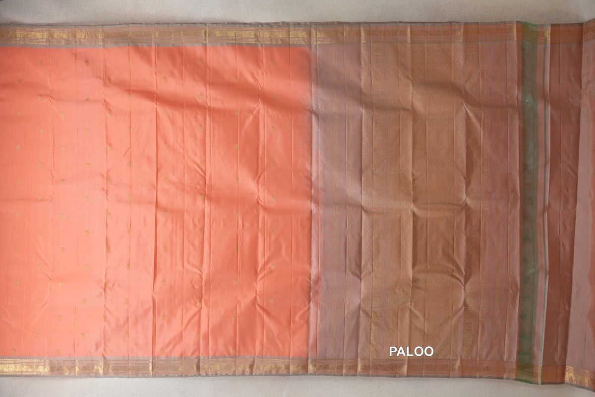 Light Salmon Pink Vintage Kanjivaram Silk Saree paloo