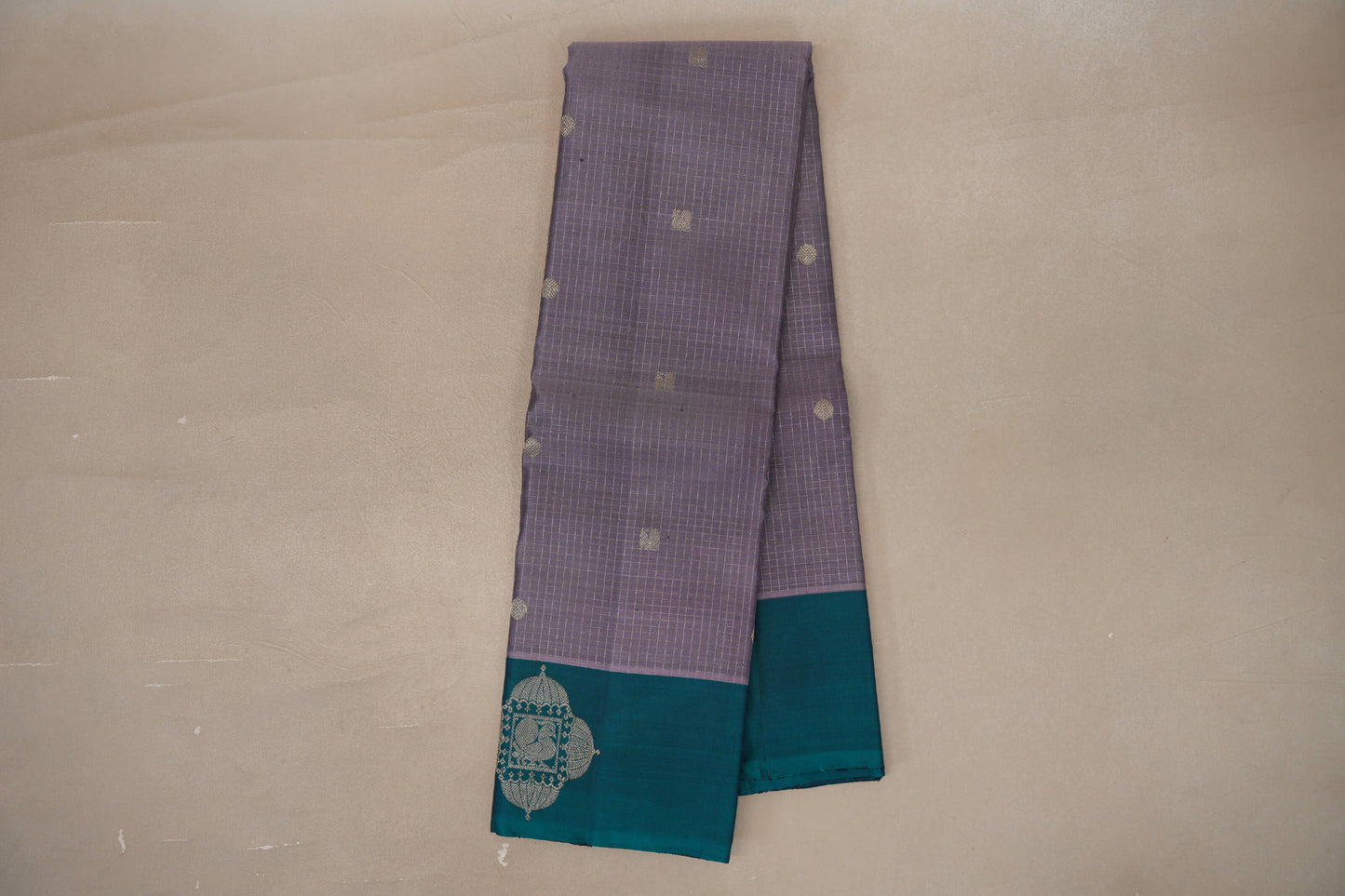 Online Dusty Lavender with Peacock Green Borders Vintage Kanjivaram Silk Saree