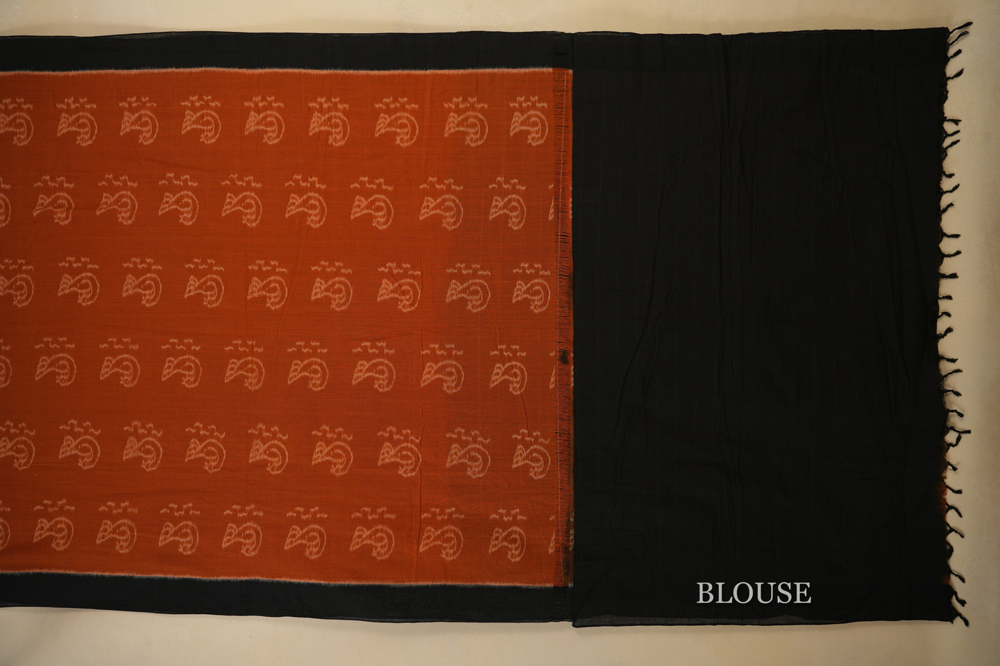 Brick Rust with Black Borders Ikat Cotton Saree Blouse