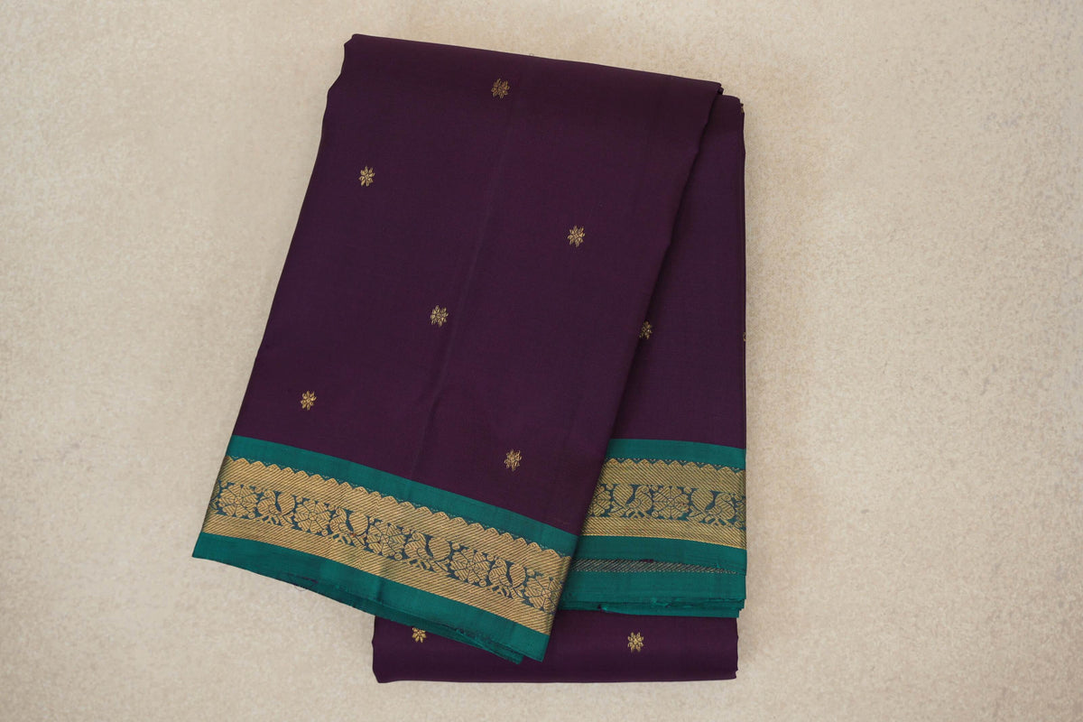 folded Deep Purple Vintage Kanjivaram Silk Saree