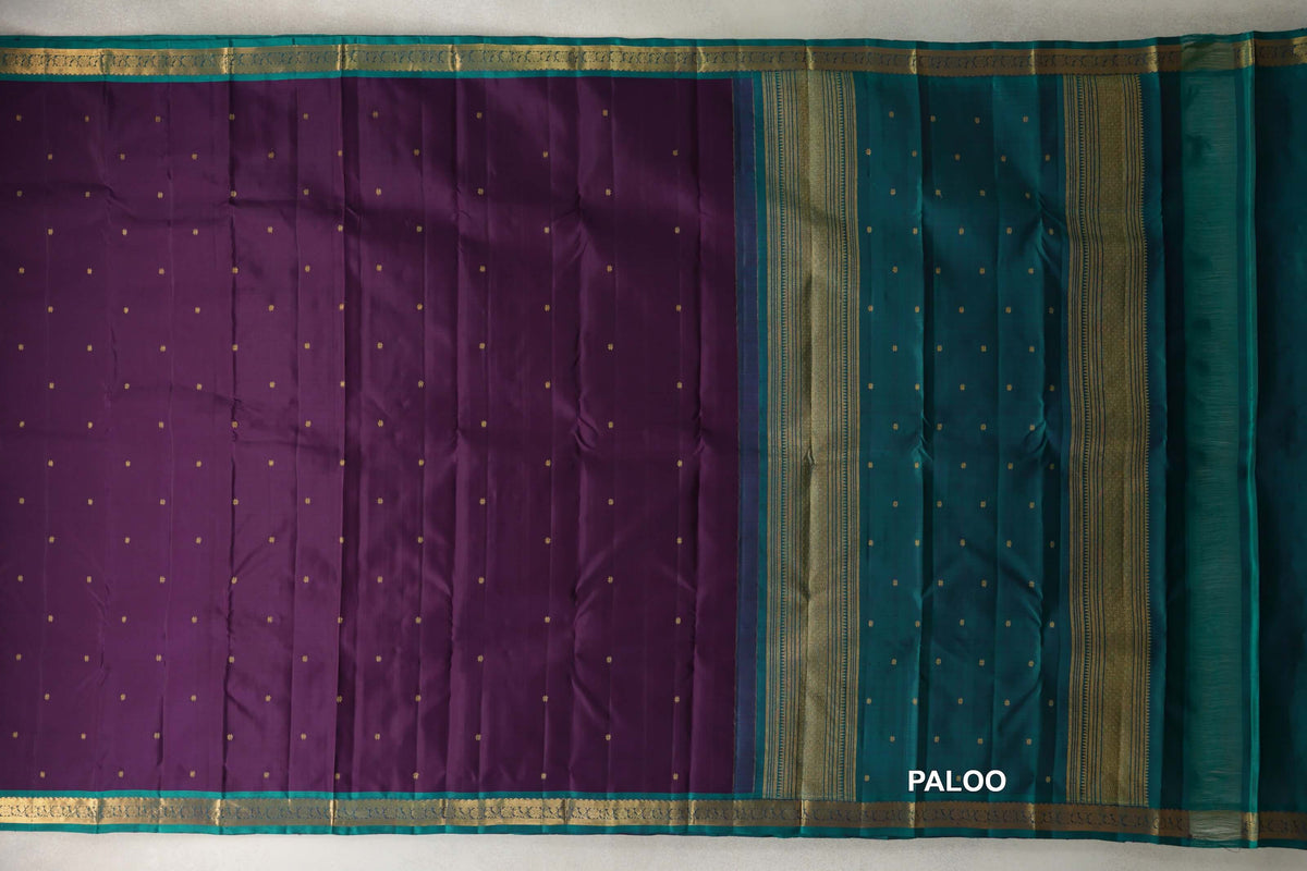 Deep Purple Vintage Kanjivaram Silk Saree paloo