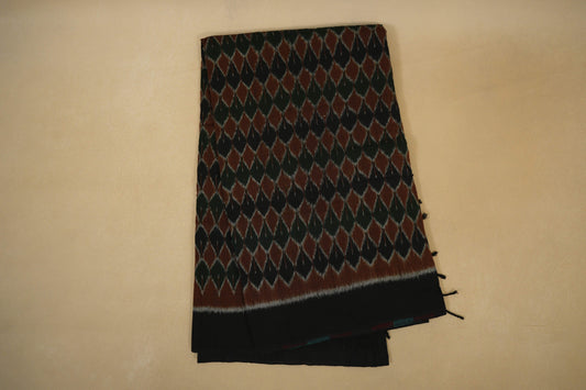 Folded Multi Color with Black Borders Ikat Cotton Saree