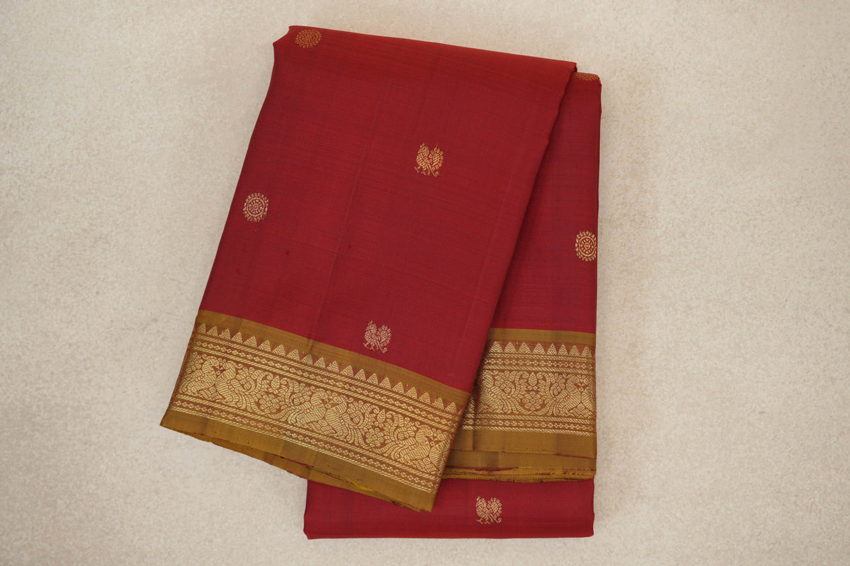 folded Deep  red Vintage Kanjivaram Silk Saree
