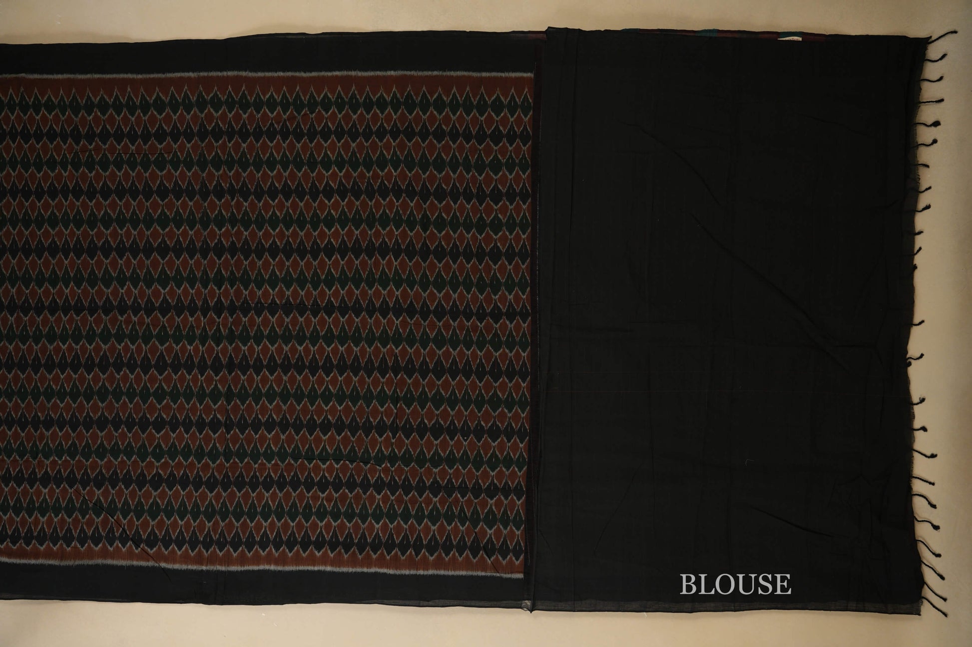 Multi Color with Black Borders Ikat Cotton Saree Blouse