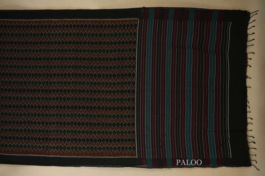 Multi Color with Black Borders Ikat Cotton Saree Paloo