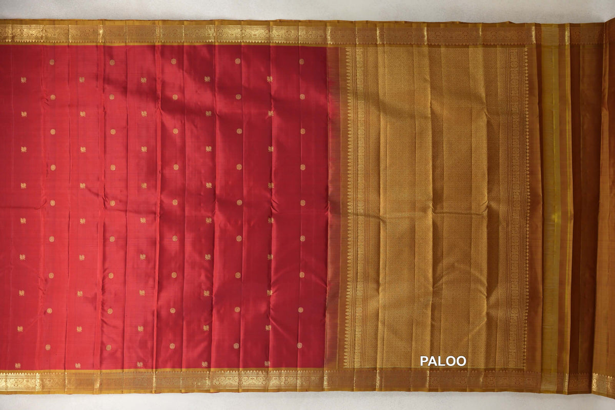 Deep red Vintage Kanjivaram Silk Saree paloo