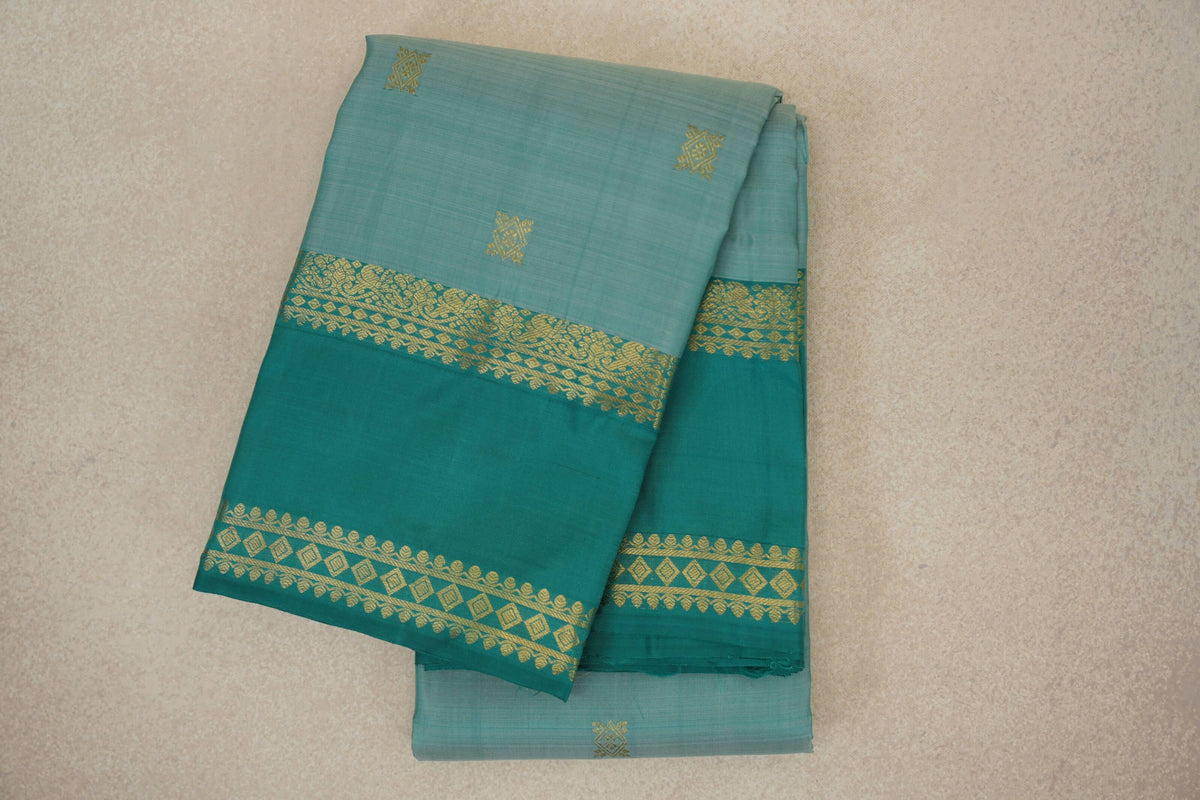 folded Pastel Aqua Green Vintage Kanjivaram Silk Saree 