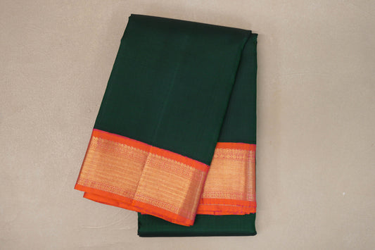 Dark Forest Green with Bright Pinkish Orange Borders Vintage Kanjivaram Silk Saree