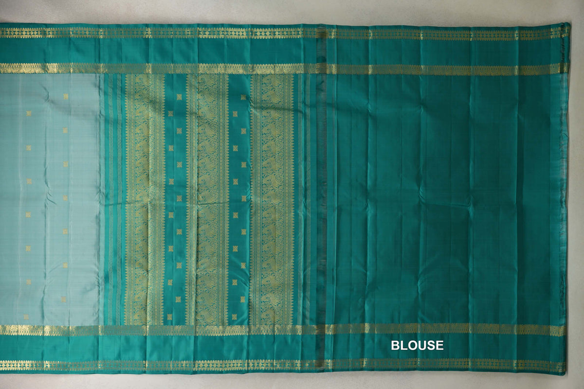 Pastel Aqua Green Vintage Kanjivaram Silk Saree  blouse