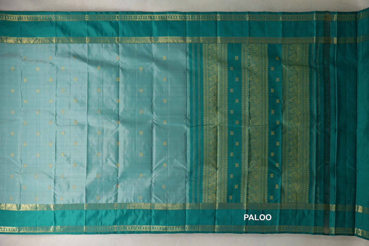 Pastel Aqua Green Vintage Kanjivaram Silk Saree  Paloo