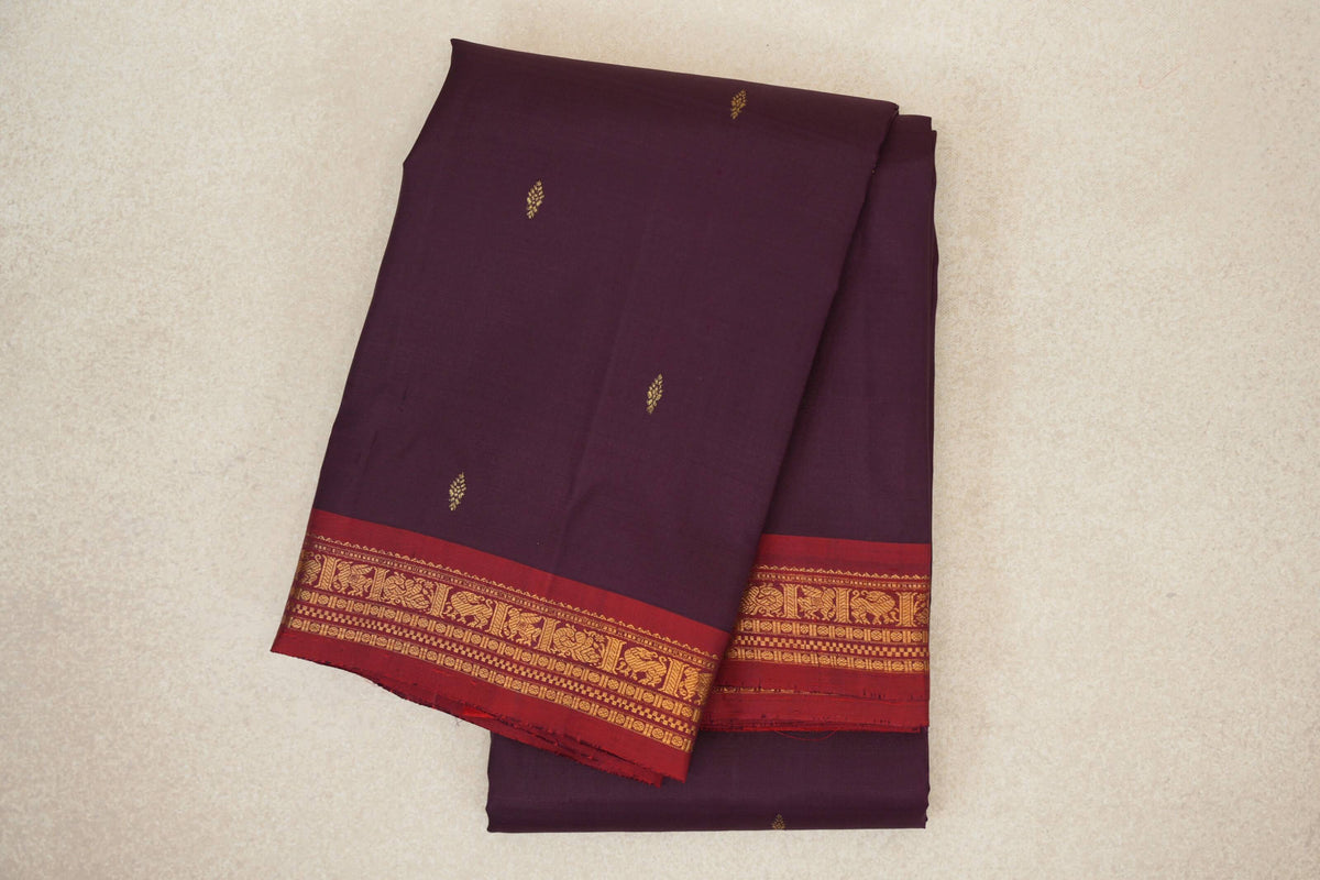 folded Deep Plum Vintage Kanjivaram Silk Saree 