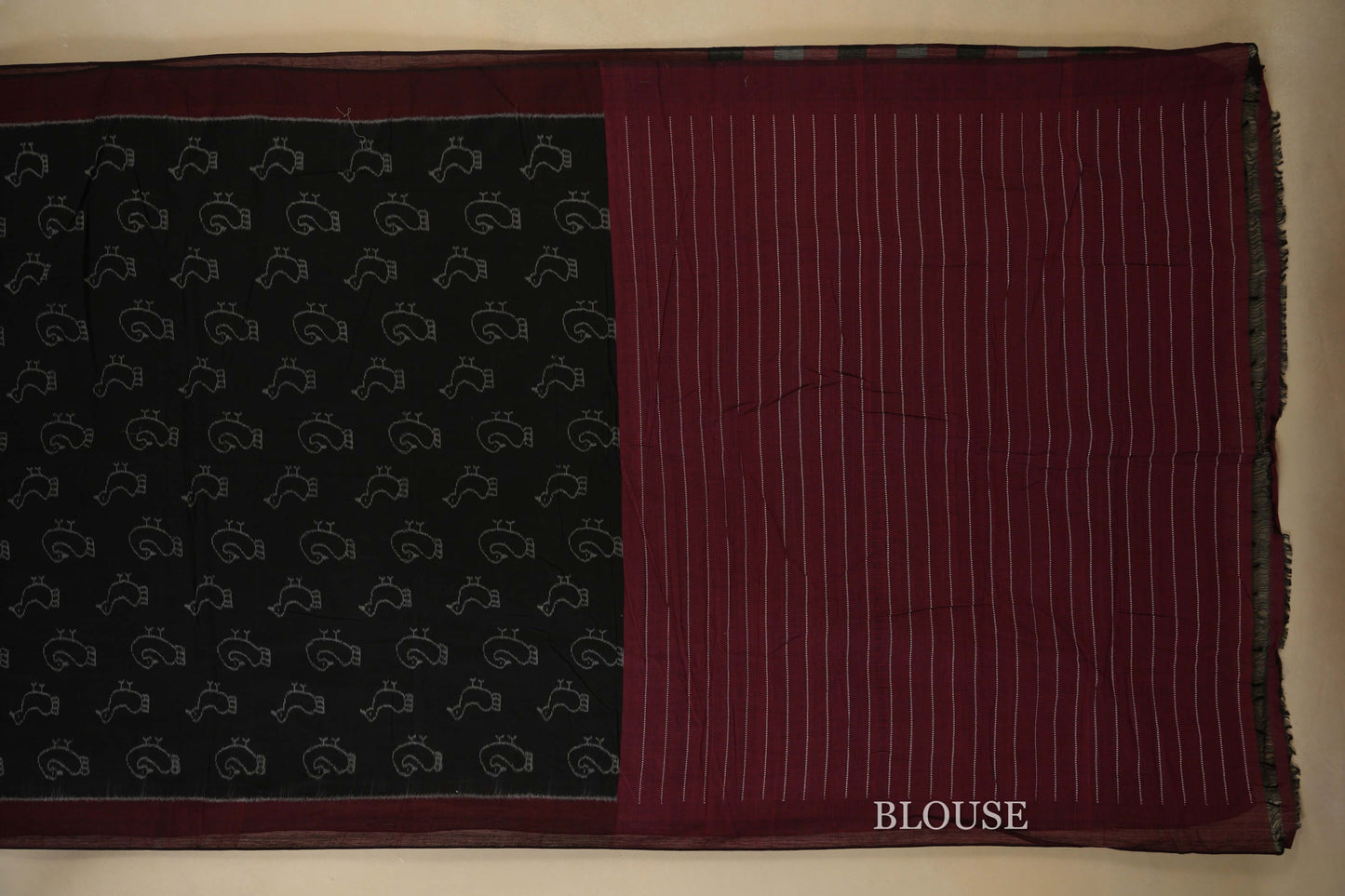Black with Maroon Borders Ikat Cotton Saree Blouse