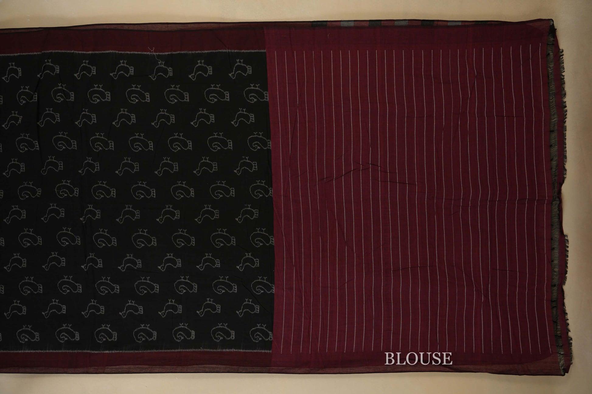 Black with Maroon Borders Ikat Cotton Saree Blouse