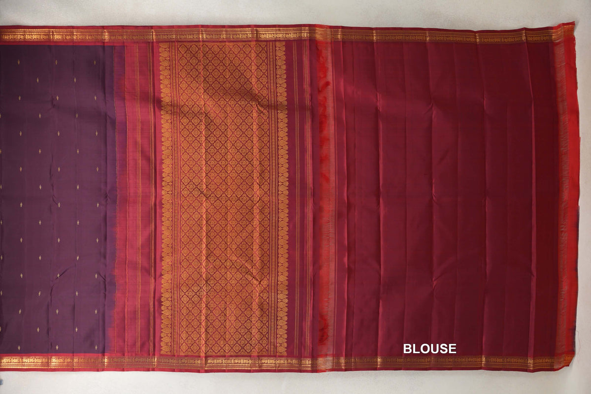 Deep Plum Vintage Kanjivaram Silk Saree blouse