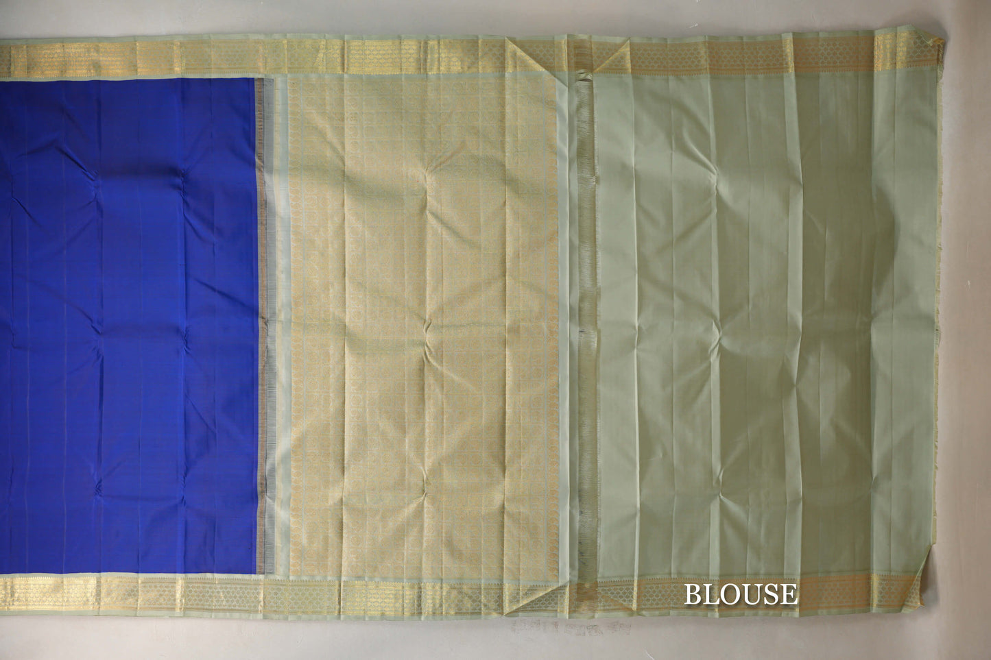Deep Royal Blue with Pistachio Green Borders Vintage Kanjivaram Silk Saree blouse