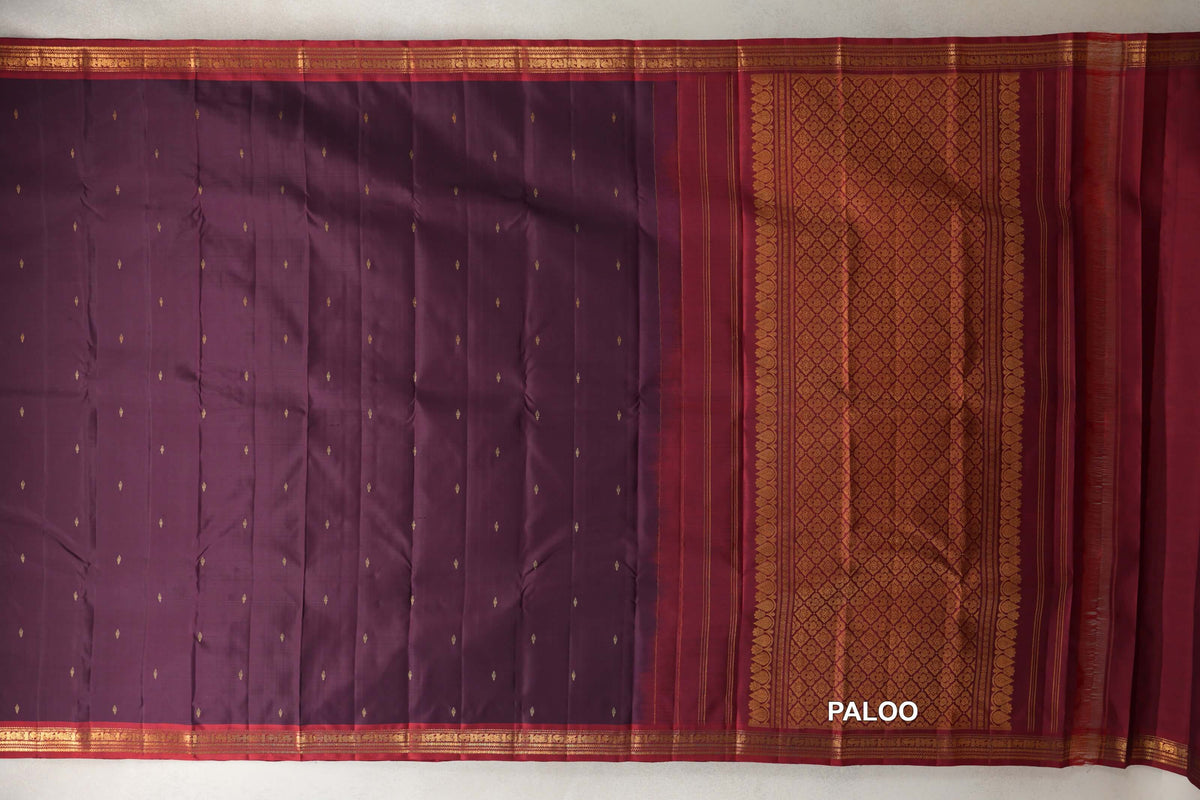 Deep Plum Vintage Kanjivaram Silk Saree paloo