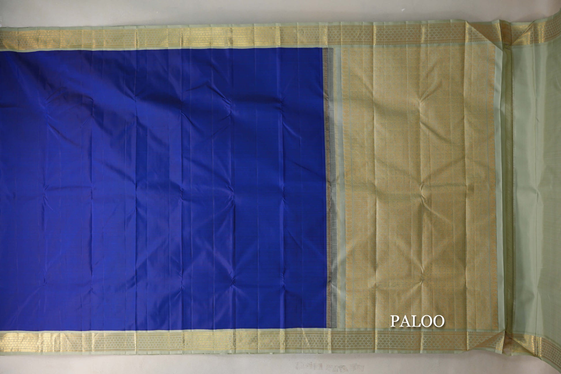 Deep Royal Blue with Pistachio Green Borders Vintage Kanjivaram Silk Saree paloo