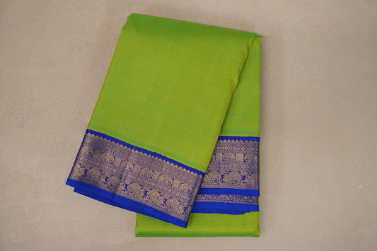 Plain Dual Tone of Yellow and Green Vintage Kanjivaram Silk Saree