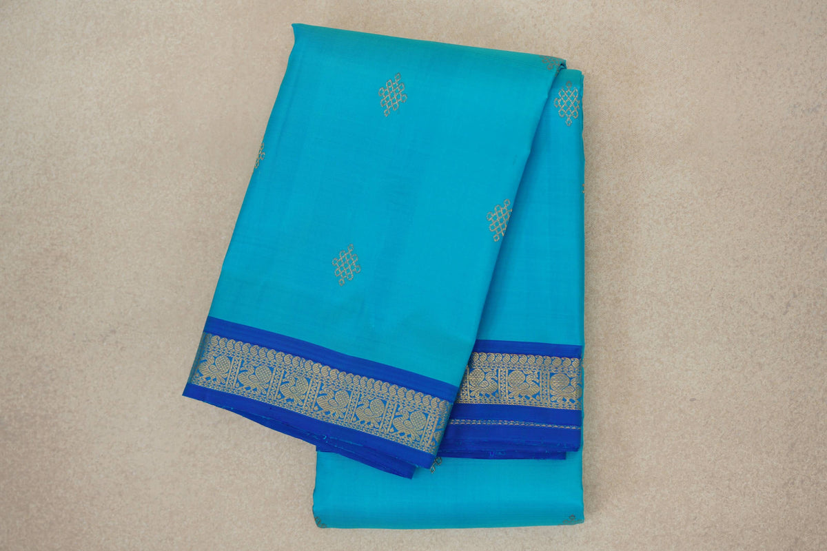 folded Aqua Blue Vintage Kanjivaram Silk Saree