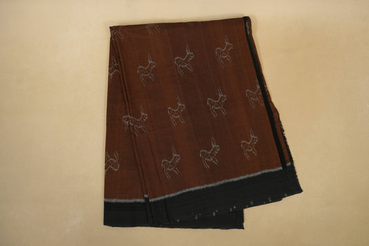 Folded Multi Color with Black Borders Ikat Cotton Saree