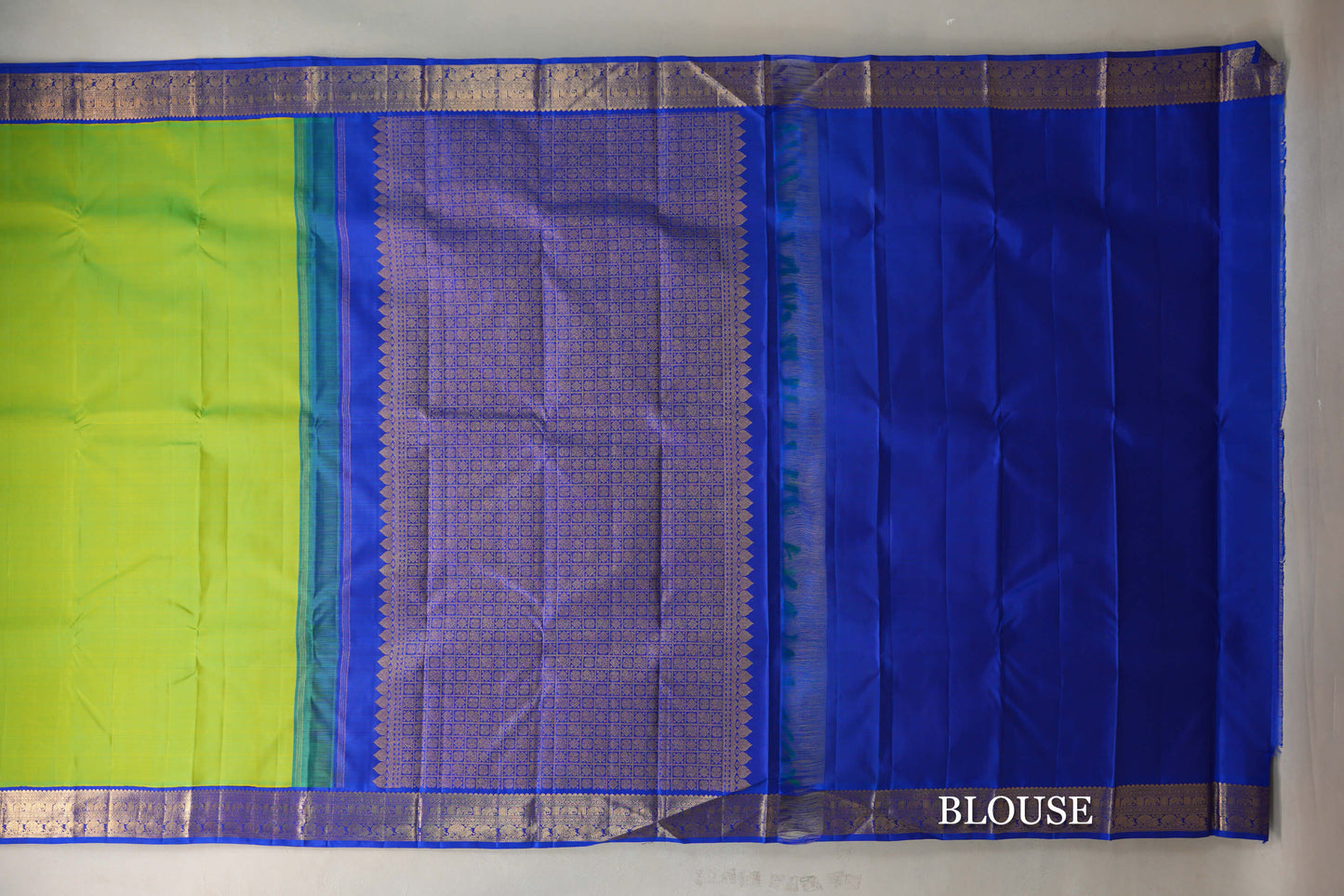 Plain Dual Tone of Yellow and Green Vintage Kanjivaram Silk Saree blouse