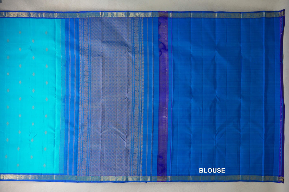Aqua Blue Vintage Kanjivaram Silk Saree blouse